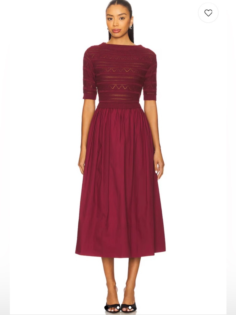 NWT CLEOBELLA Women’s Burgundy Midi Dress with Knit Bodice